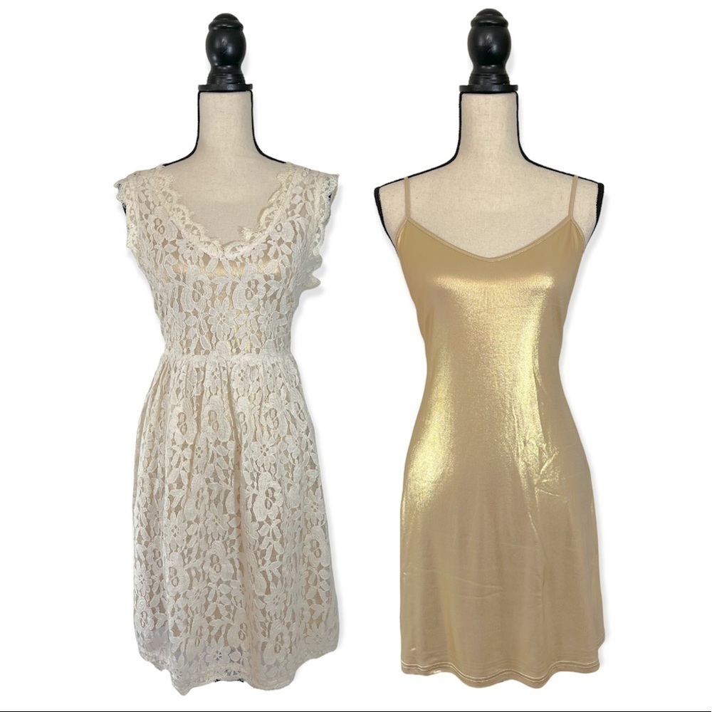 NWT Greylin Anthropologie Melusine Cream Lace and Gold 2 in 1 Dress sz L - Picture 10 of 12